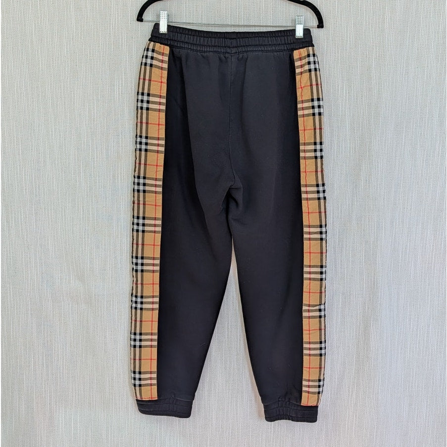 Authentic Burberry Vintage Check Paneled Jog Pants Womens M Cotton Tapered Leg