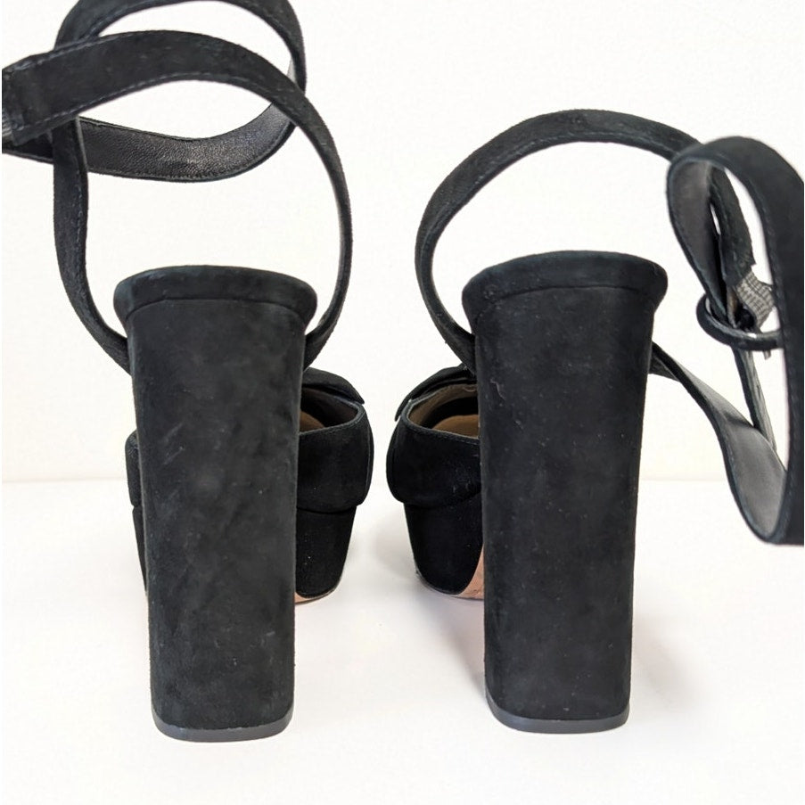 Alexandre Birman Mabeleh Black Suede Bow Platform Sandals EU 38