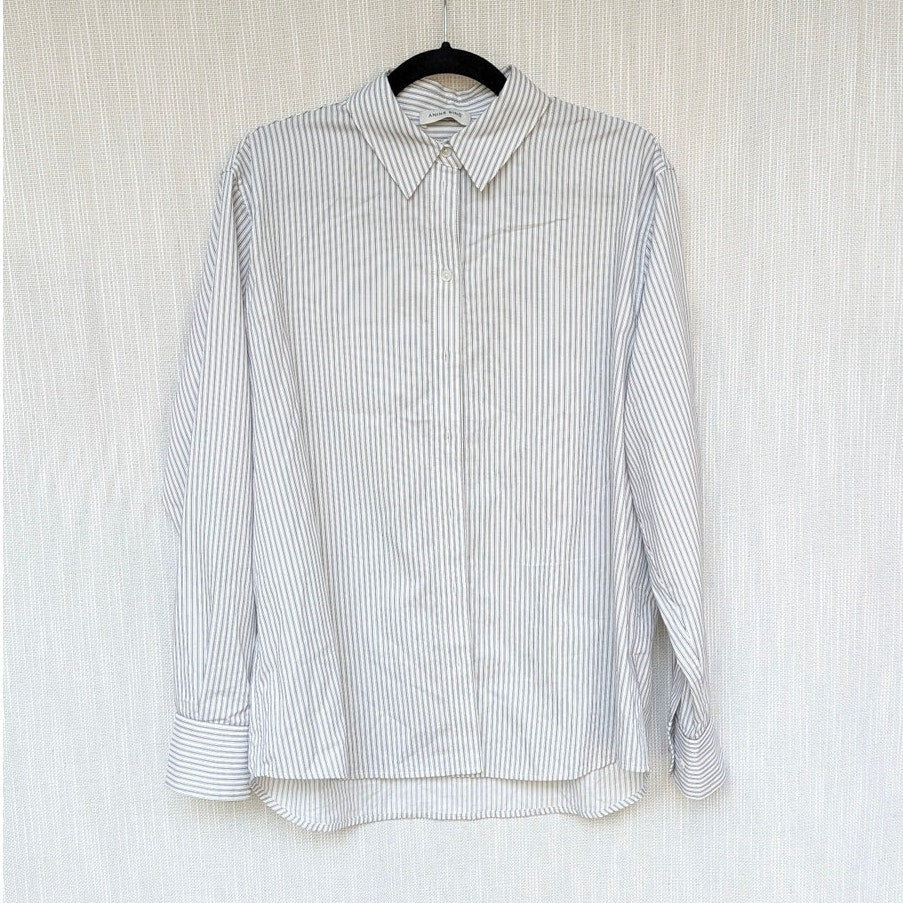 Anine Bing Essie Shirt Womens S White/Blue Oversized 100% Cotton Button-up