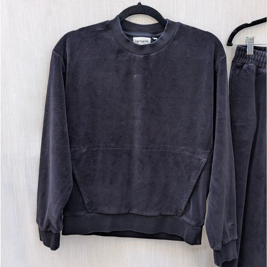 Carhartt WIP 2PC Silverton Velour Set: Sweatshirt Sweat Pants, in Black sz XS/S