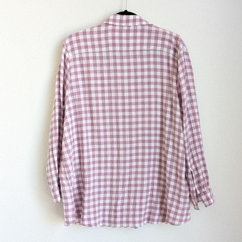 Hatch Boyfriend Purple Checked 100% Cotton Button-up Long Sleeve Shirt, size 4