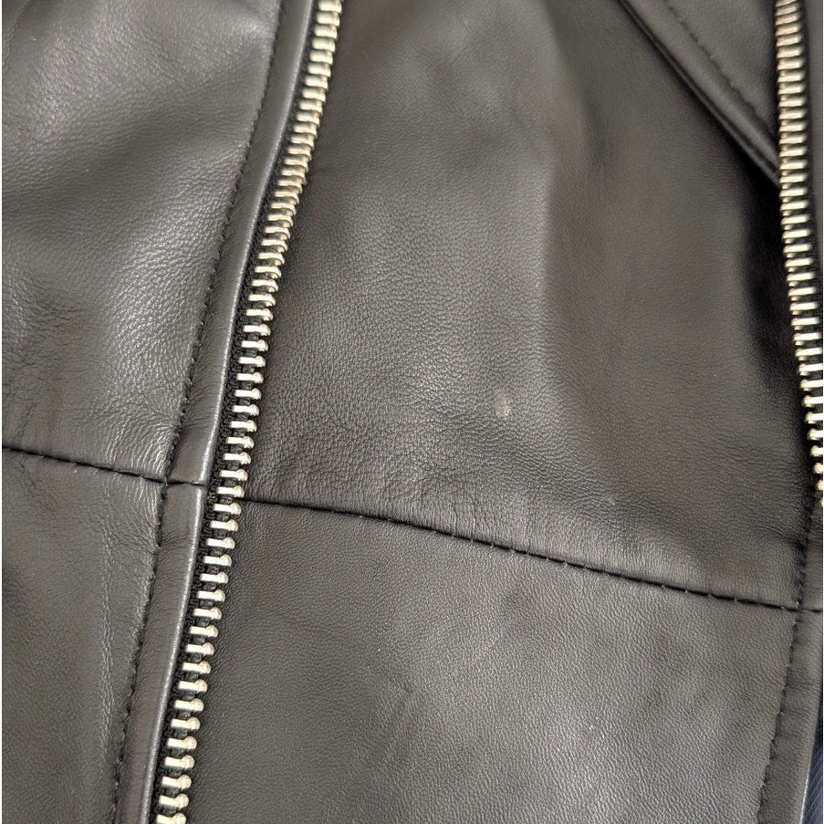 Barneys Men's Originals Black Leather Moto Biker Full Zip Jacket, size M