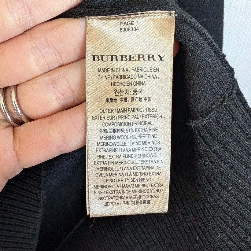 Burberry Bilston Logo Knitted Merino Wool Sweater Unisex Womens L Black Crewneck