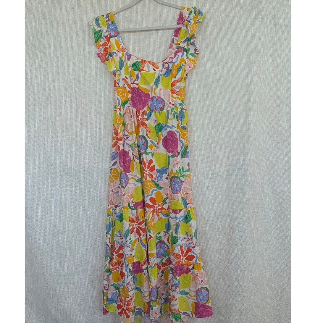Aqua Floral Maxi Dress Womens 2XL Multi Sleeveless Tiered Tie Cutout Back Midi