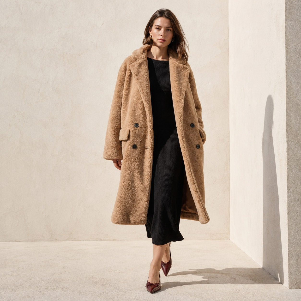 J.Crew Relaxed Tan Teddy Topcoat in Sherpa Blend BW157, Size XS