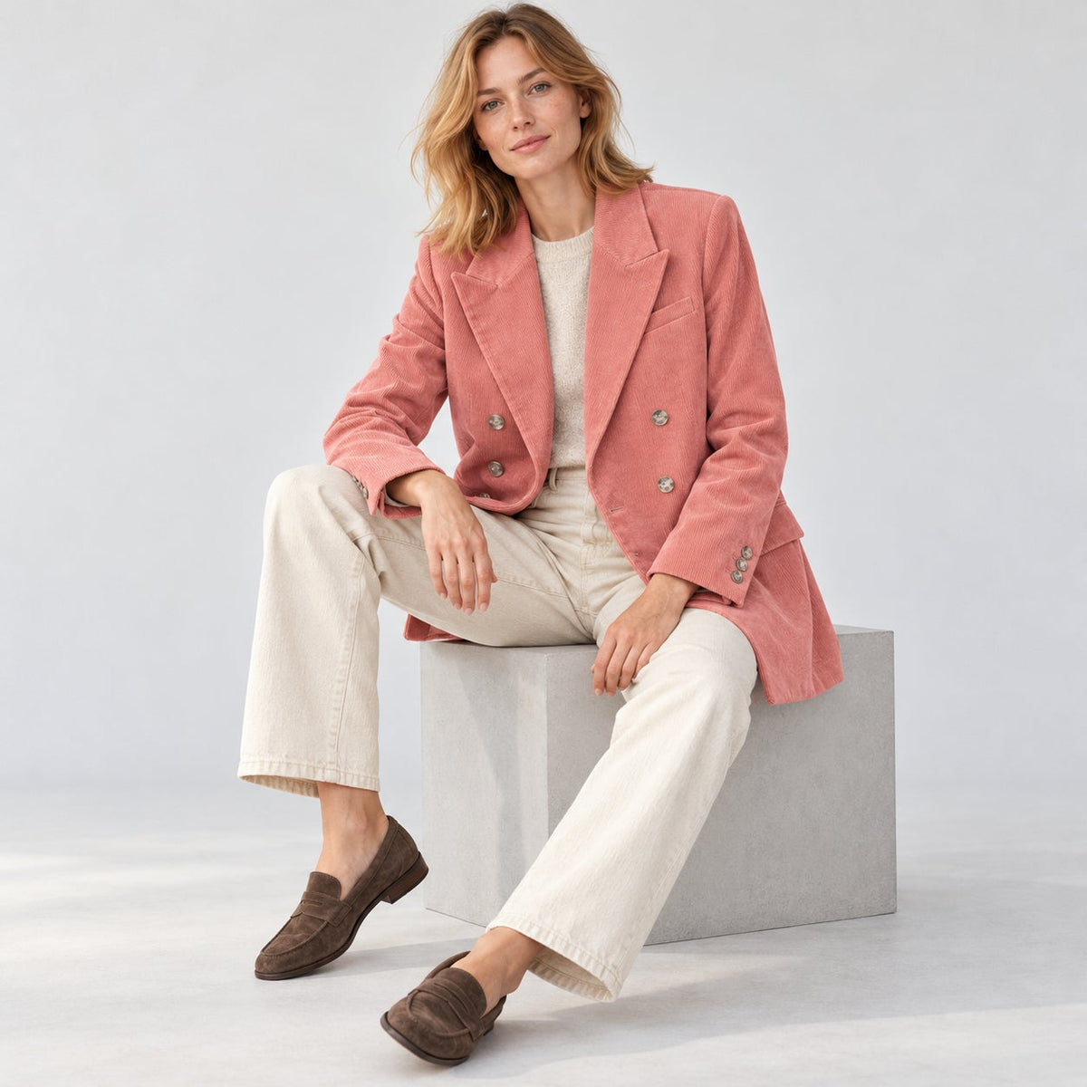 Banana Republic Rivoli Corduroy Double-Breasted Blazer Pink Tall 10