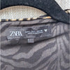 Zara Dress Womens L Cream/Black Animal print Long Sleeve Ruffle Wrap Style Mini