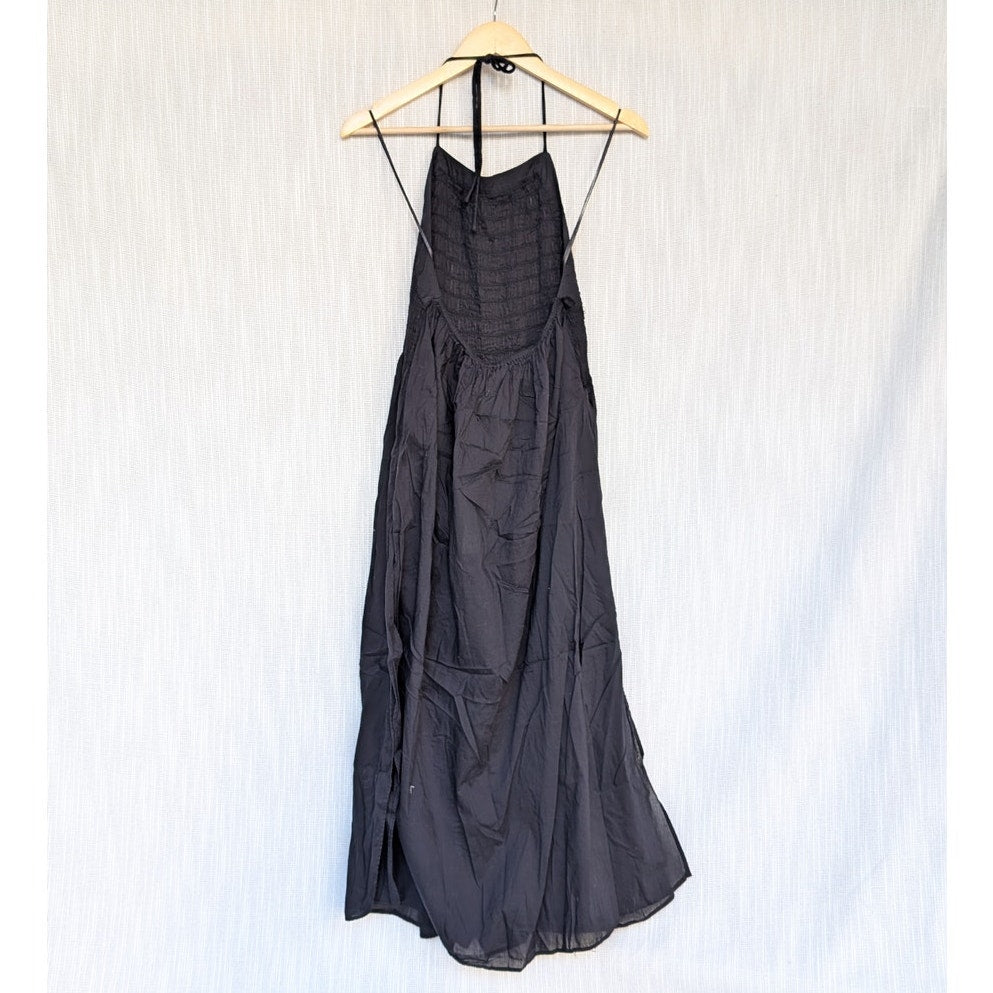 NWT AllSaints Iris Black Cotton Poplin Sleeveless Halter Neck Midi Dress, size 4