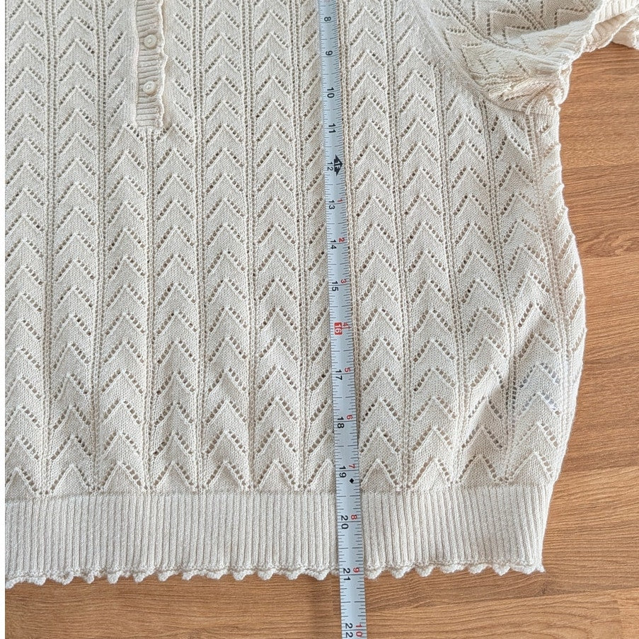 Gap × DÔEN Linen-blend Pointelle Short Sleeve Knit Top Womens XL Cream Crewneck