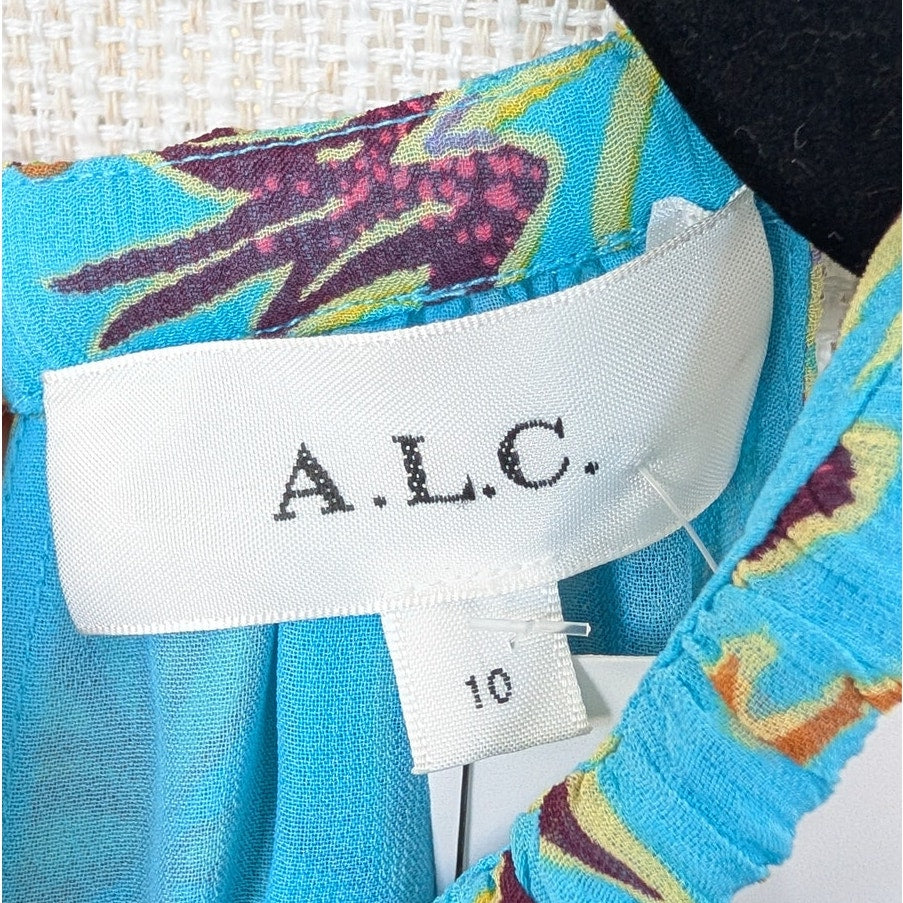 A.L.C Elara Printed High-neck Tiered Midi Dress Womens 10 Multi Floral Silk NWT
