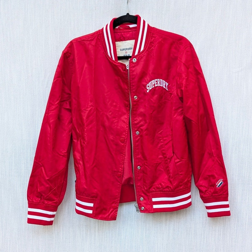 Superdry Red Classic Varsity Baseball Logo Sportwear Jacket, size 4