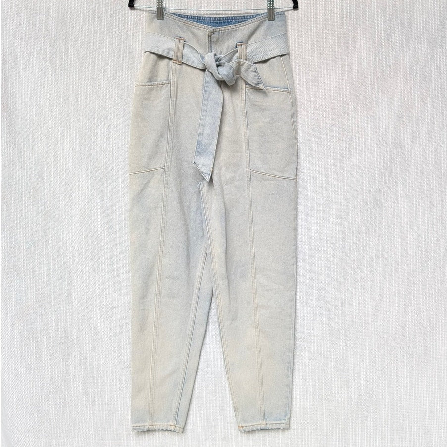 IRO Paris Vieno Denim Belted High Rise Tapered Leg Paperbag Jeans, size FR36/US4