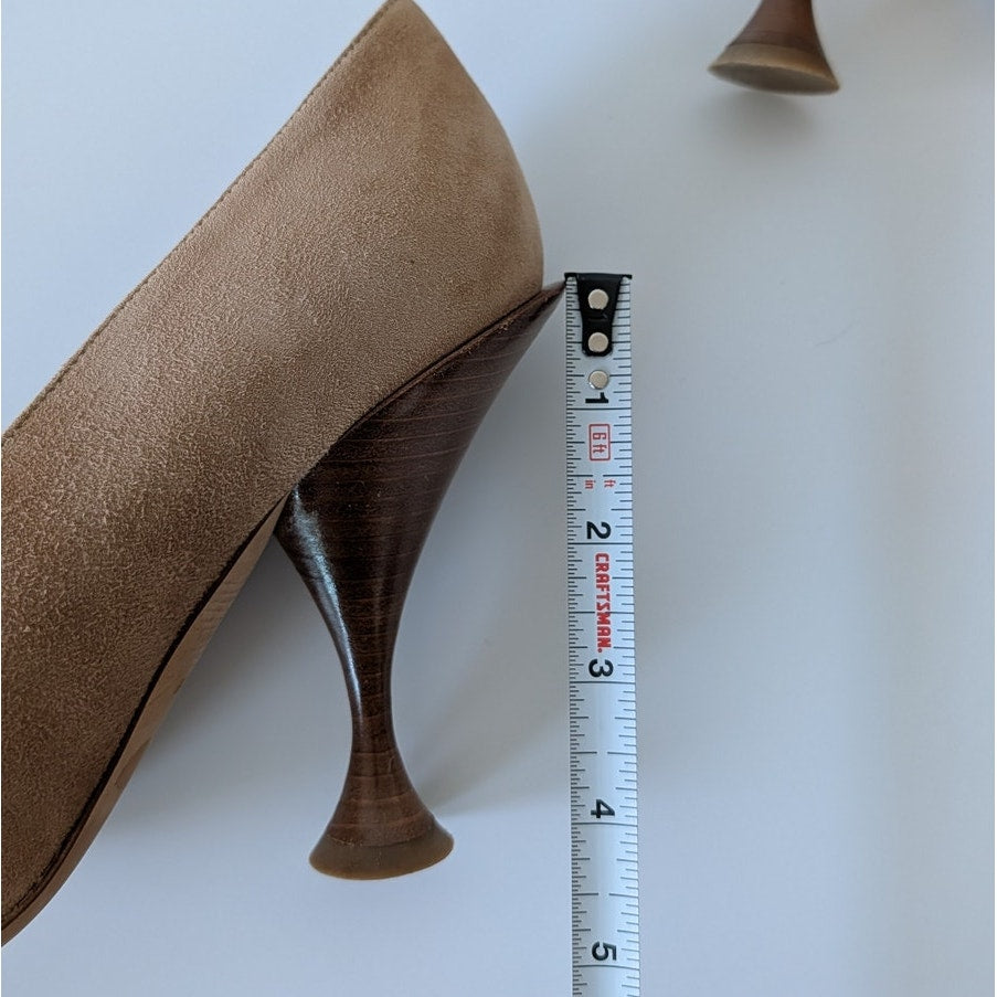 Burberry Leather Suede Pointed Toe Pumps Womens EU 39.5/US 9.5 Beige High Heel