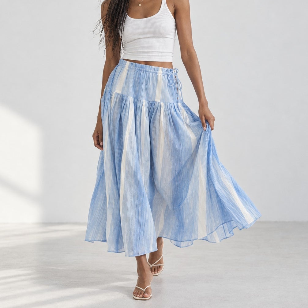 J.Crew x Maryam Nassir Zadeh Blue White Striped Midi Skirt XS
