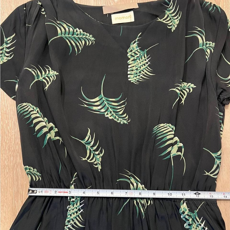 MOMONI Black Floral Print Silk Blend Short Sleeve Short Mini Dress, size S