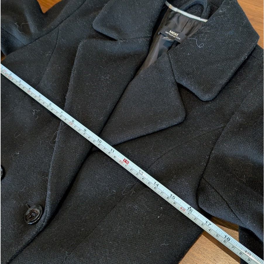 Mexx Black Wool Blend Double-Breasted Peacoat Coat, size 4
