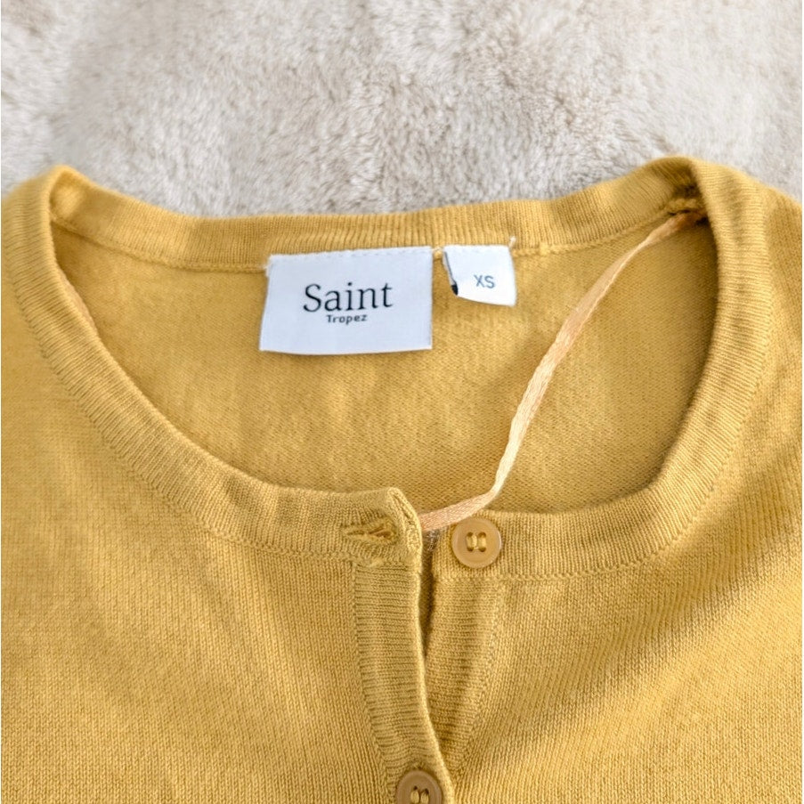 NWOT Saint Tropez Mila Mustard Yellow Round Neck Slim Button Cardigan, size XS