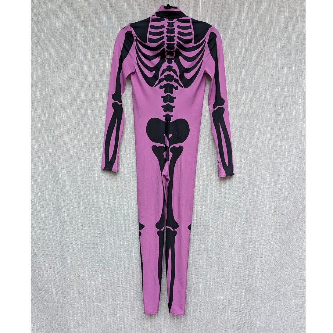 Candy Catz BnW Bossy Skeleton Costume Womens M Purple OP Long Sleeve Jumpsuit