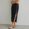 Gin Gin Paris Vintage Navy/Black Velvet Hook & Eye Front Pencil Midi Skirt, size S-M