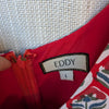 Eddy Hayley Red Floral Print Puff Sleeve Cotton Tiered Midi Dress, size L