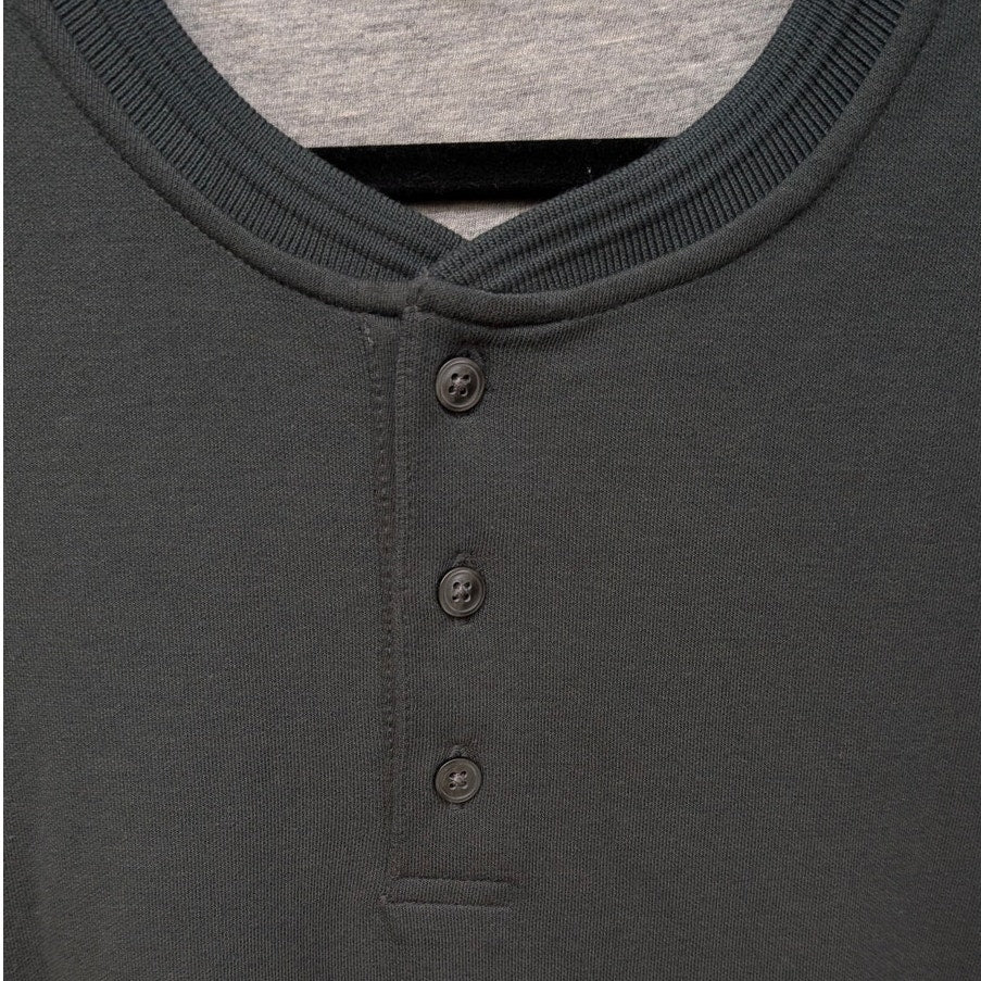 Vince. Dark Green Garment Dye Cotton Long-Sleeve Henley Shirt Top, size L