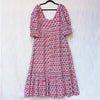 Eddy Hayley Red Floral Print Puff Sleeve Cotton Tiered Midi Dress, size L