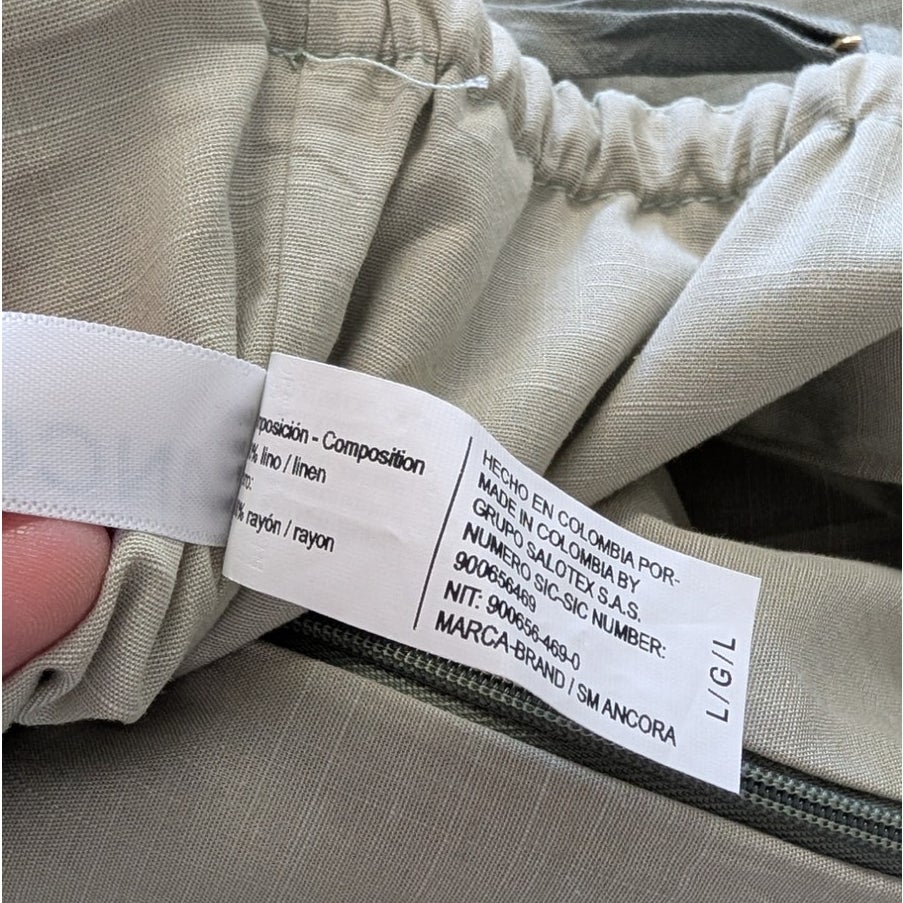 Ancora Azara Linen Midi/Maxi Dress Womens L Green Sleeveless Bust Details