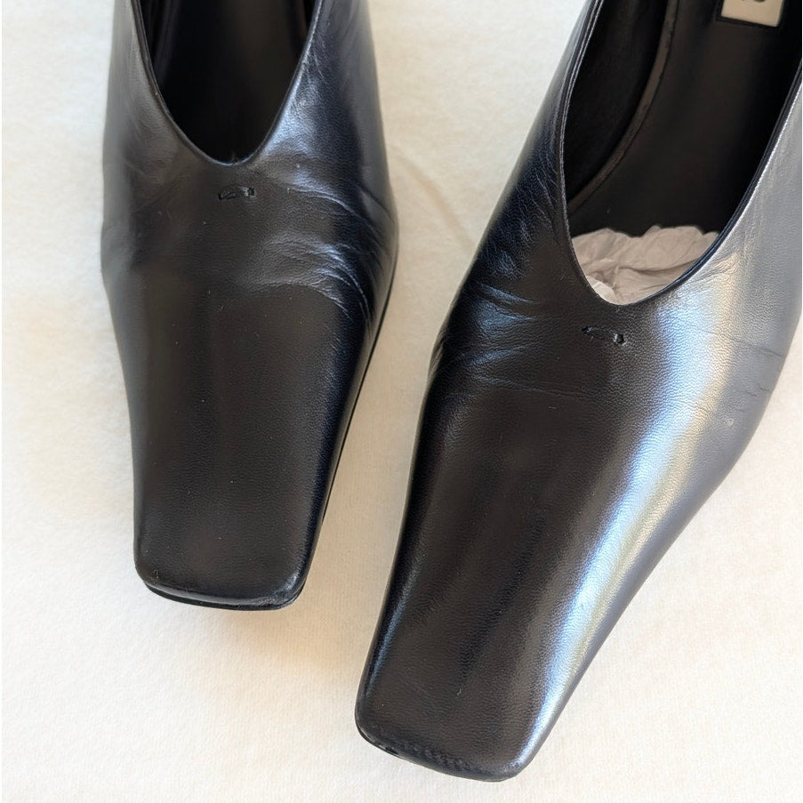 Jil Sander Tripon Pumps Womens EU 39.5/ US 9.5 Leather Court Square Toe Slip On