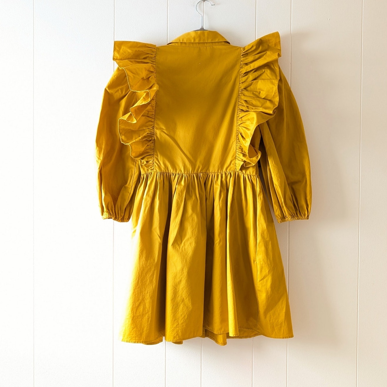 Zara warm yellow short dress with lapels collar, size XS