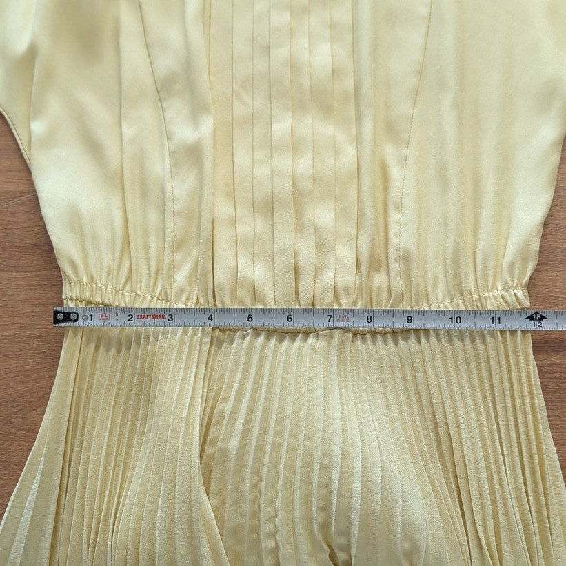 PRADA Pleated Short Sleeves Dress Womens IT40/S Yellow Crew Neck Knee Length