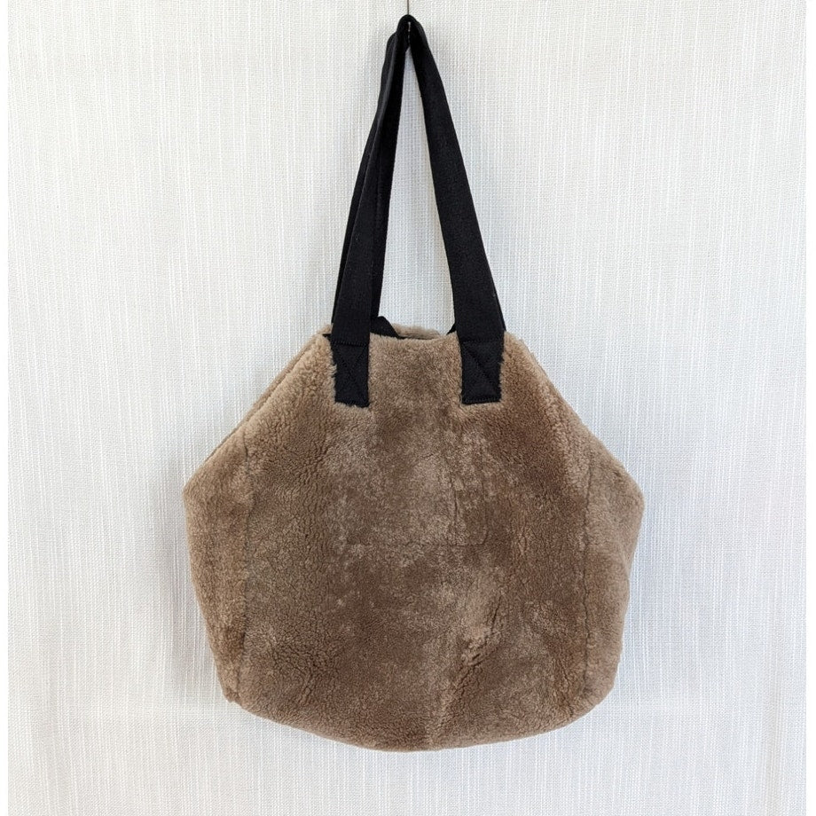 Allsaints Izzy Reversible Shearling Tote Shopper Bag Brown Leather Oversized