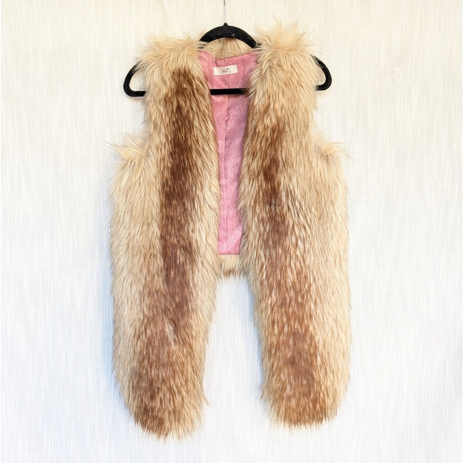 Marika Star Fur Open Front Tan/Beige Sleeveless Short Vest