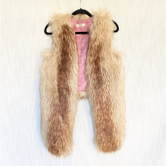 Marika Star Fur Open Front Tan/Beige Sleeveless Short Vest