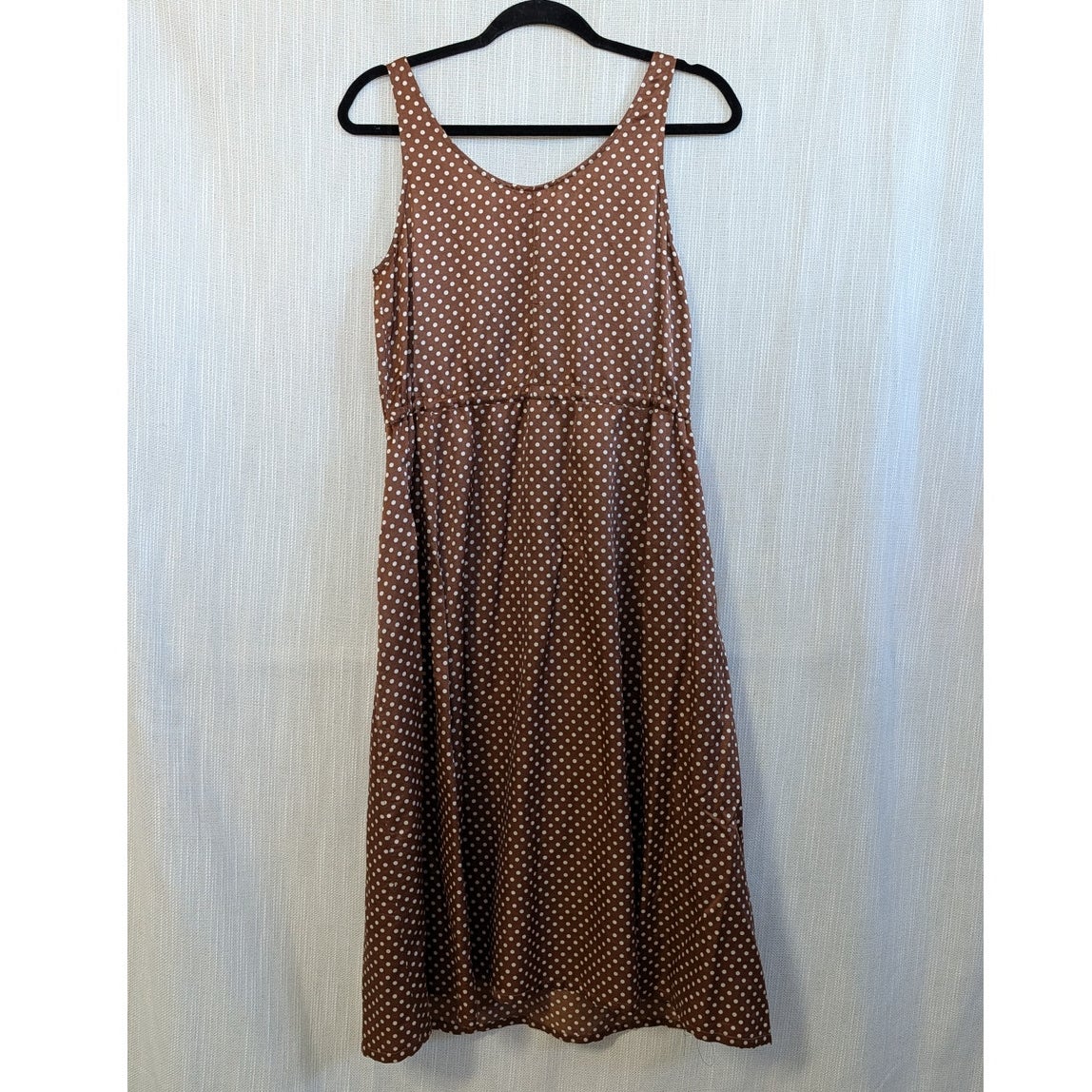 Raquel Allegra Brown White Polka Dot Silk Cotton Midi Dress Size 0
