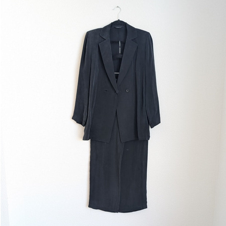 Yasemin Ozeri 2PC Set Black Flowy Double-breasted Blazer M Dress Pants S