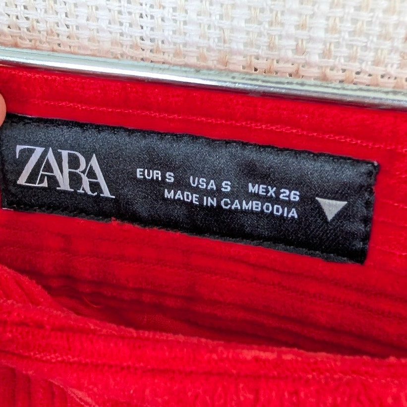 Zara 1255/507/600 Cord Pants Womens S Red High-rise Straight Full Length NWOT