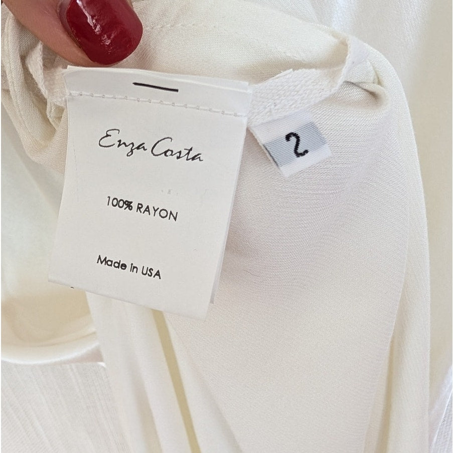 Enza Costa Off-White Satin Slip Maxi Dress Womens 2 Sleeveless Scoop Neck Split