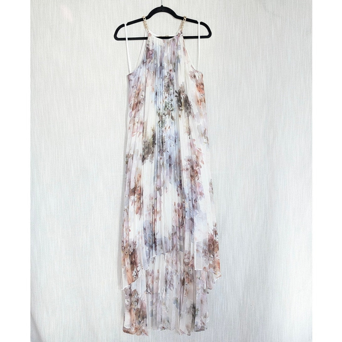 Ted Baker Ammaria Sleeveless Pleated High/Low Dress Womens XS/S Floral Midi