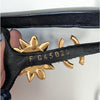 Chanel Thong Sandals G45025 Womens EU40/US9 Black/Gold Leather Strap Floral Logo