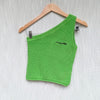 Simon Miller Zen Top Womens S Happy Green Knit Cotton One Shoulder Cropped Logo