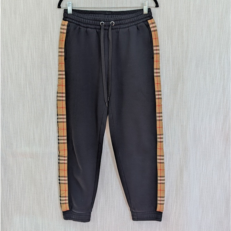 Authentic Burberry Vintage Check Paneled Jog Pants Womens M Cotton Tapered Leg