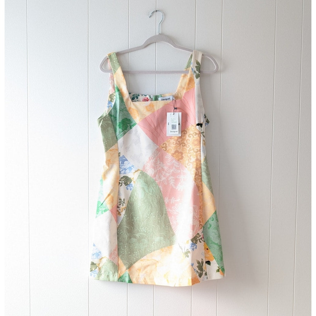 NWT Desigual Peton Floral Patch Print Sleeveless Slim Mini Dress, size L