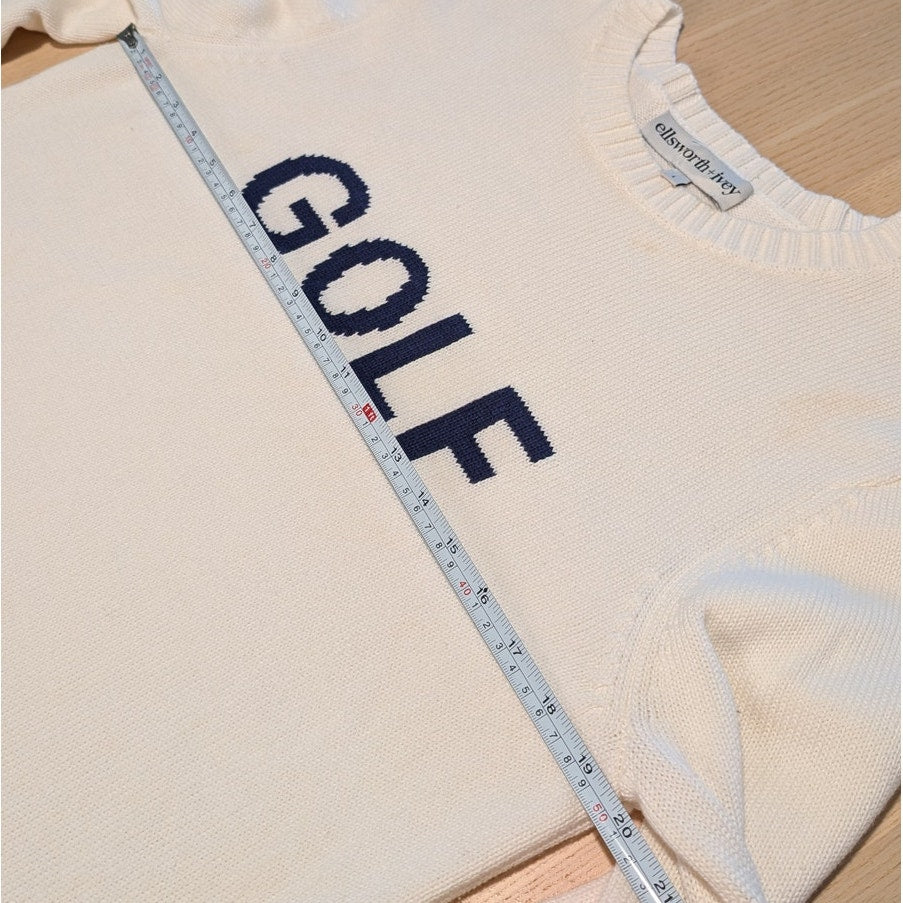 Ellsworth & Ivey Classic Golf Crewneck Sweater Womens L Ivory/Navy Long Sleeve