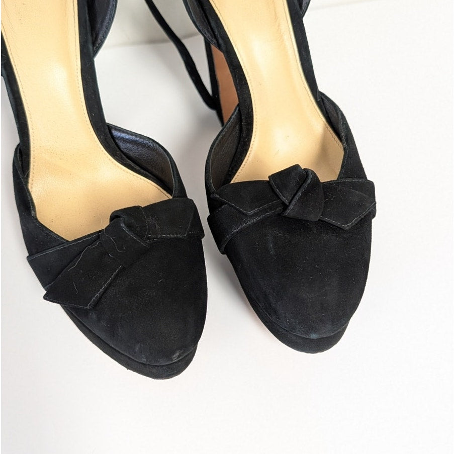 Alexandre Birman Mabeleh Black Suede Bow Platform Sandals EU 38