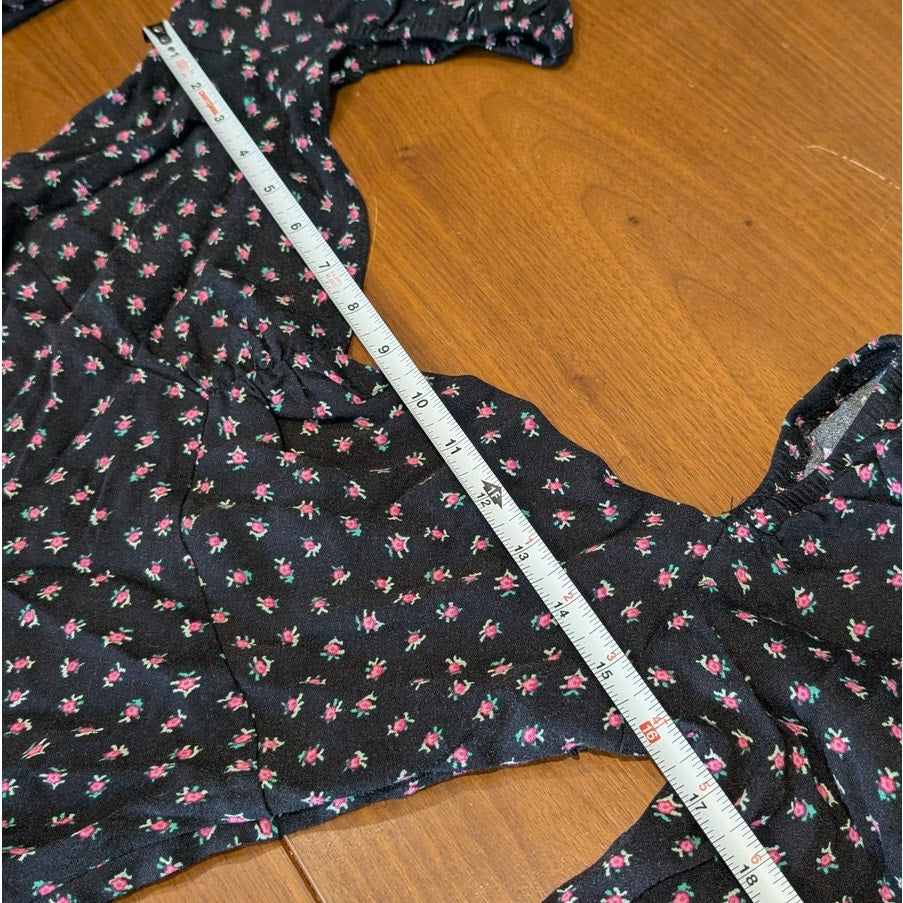 AFRM Black Floral Print Trixie Long Ballon Sleeve Midi Maxi Dress, size M