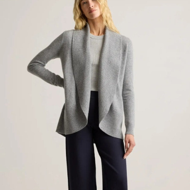 Quince Mongolian Cashmere Open Cardigan Sweater Womens S Heather Grey Long Sleeve