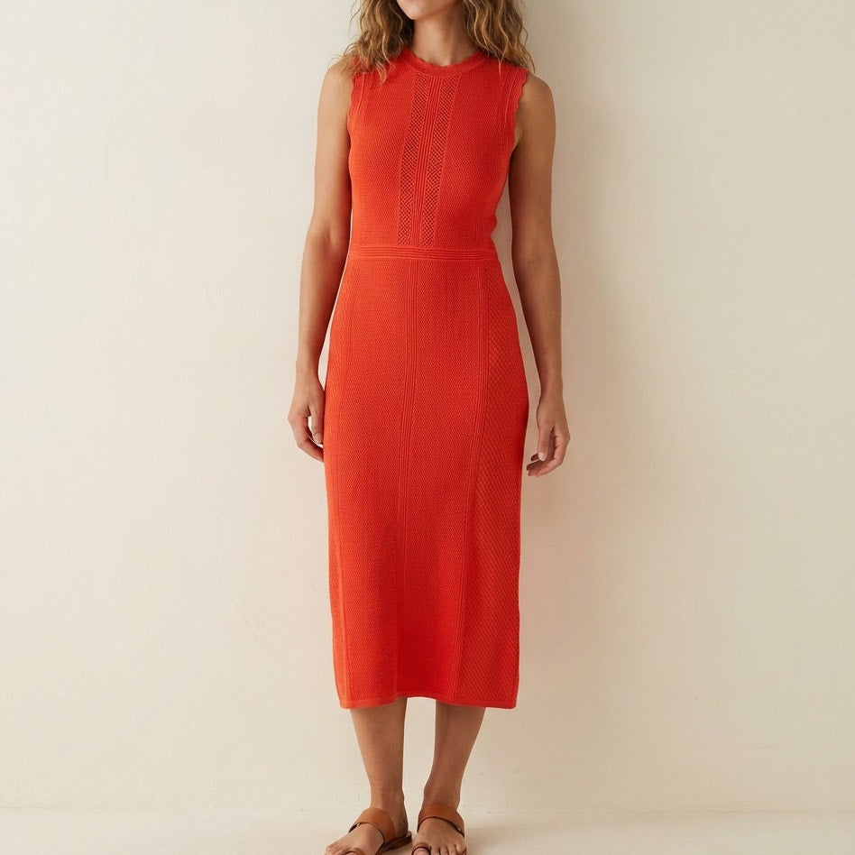 House Of Harlow Orange Red High Neck Crochet Sleeveless Maxi Midi Dress, size L