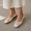 Tory Burch Georgia Ballet Flat Womens 9C Cream Leather Logo Square Toe