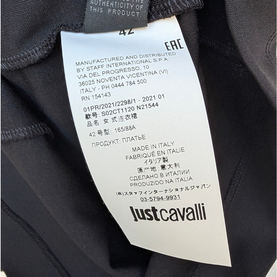 Just Cavalli Dress Womens IT42/US 6 Black Sleeveless Bodycon Slim Mini Logo NWT