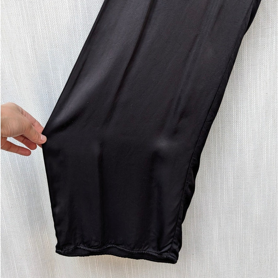 Nation LTD Riviera Pants Womens S Black Satin Mid-rise Wide Leg Palazzo Relaxed
